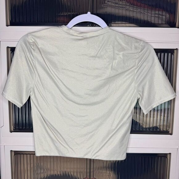 Lululemon Wundermost Soft Nulu Crewneck Cropped T-Shirt, Bone, *Shine, M, EUC - Picture 2 of 4